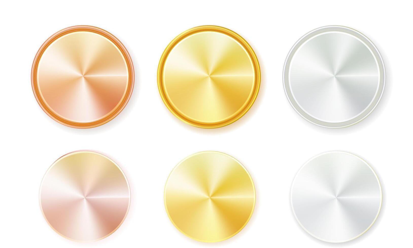 Medals logo. Round awards in gold, silver and bronze metallic colors coin. vector