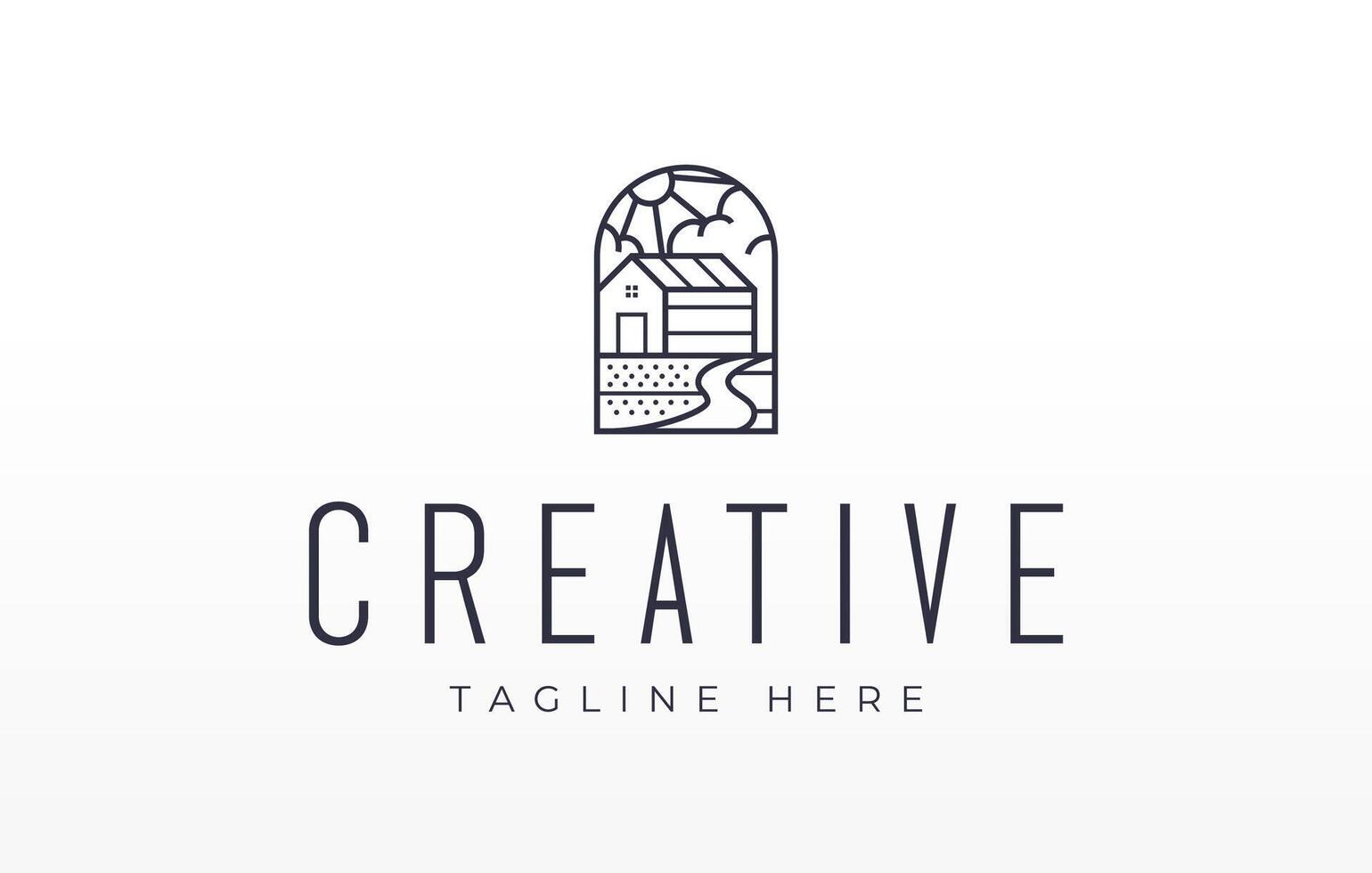 Farmhouse Field Scenery Logo Design Template vector
