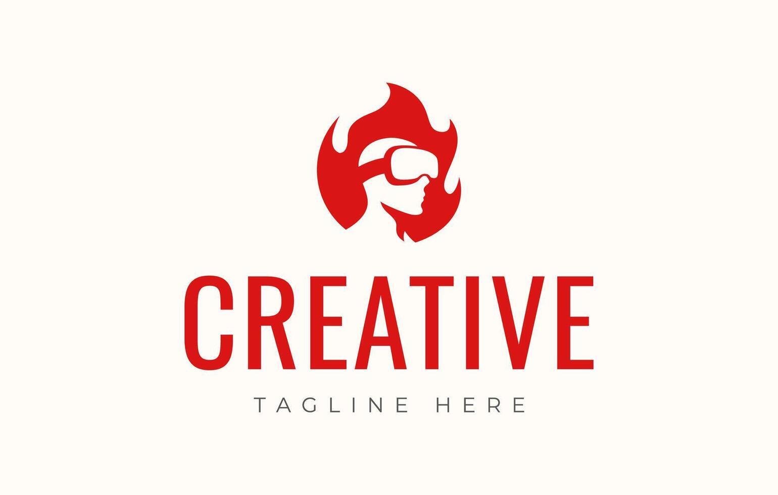 VR Virtual Reality Glasses, Burning Head Logo Design Template vector