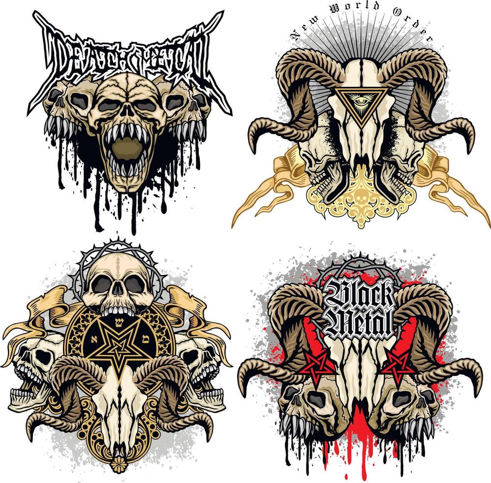 set, gothic sign with skull vector