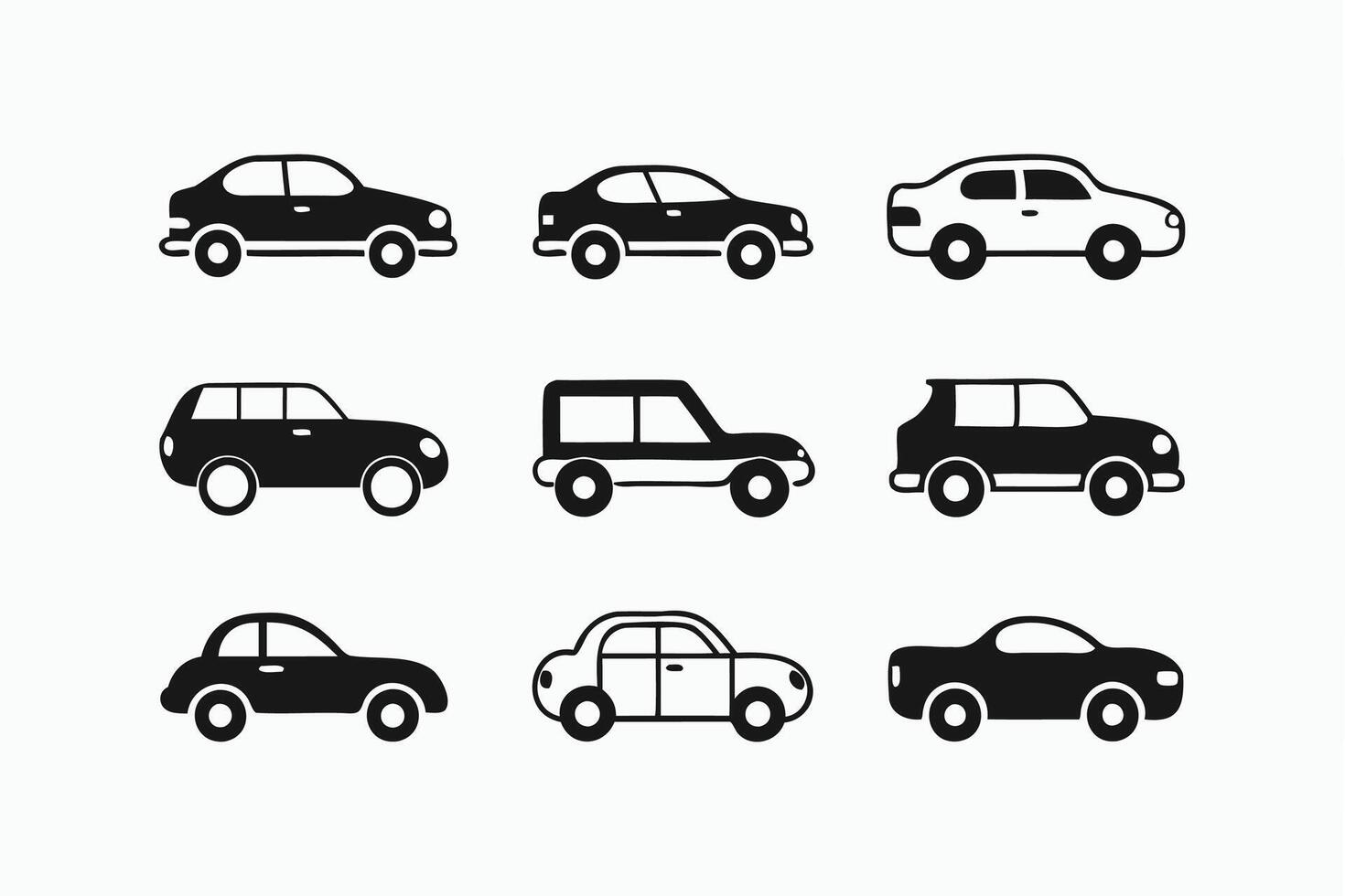Black and white cars icons set on white background vector