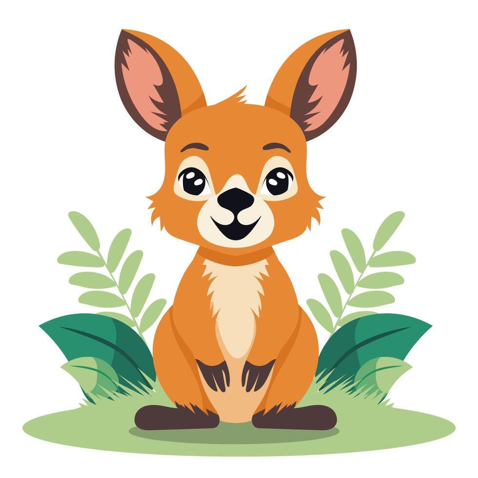 Cute Cartoon Kangaroo Character on Nature Background. vector