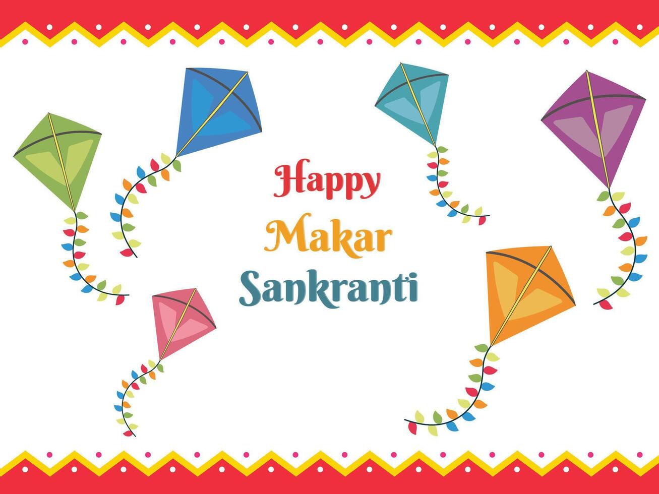 Happy Makar Sankranti Poster Design with Colorful Kites Flying on White Background. vector