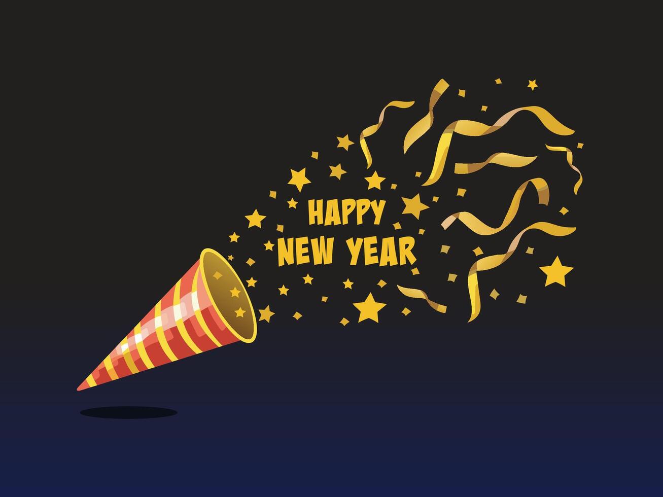Happy New Year Celebration with Exploding Party Popper In Dark Background Illustration. vector