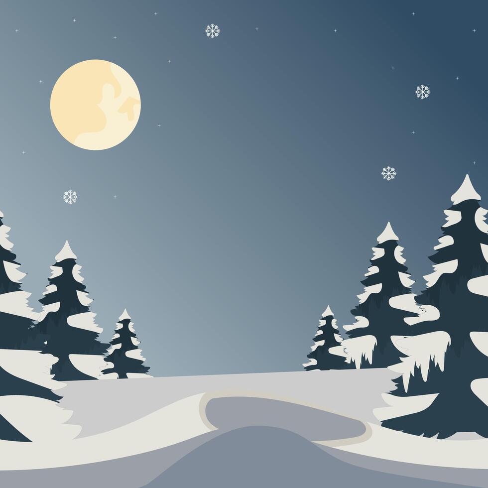 Sunny Snowscape Background with Xmas Trees. vector