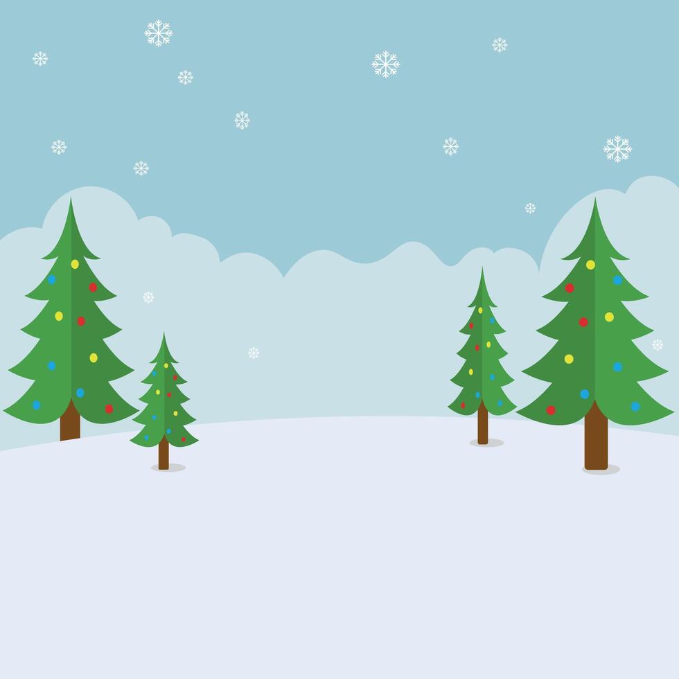 Wonderful Snowfall christmas tree landscape winter background for Merry Christmas and Happy New Year illustration. vector