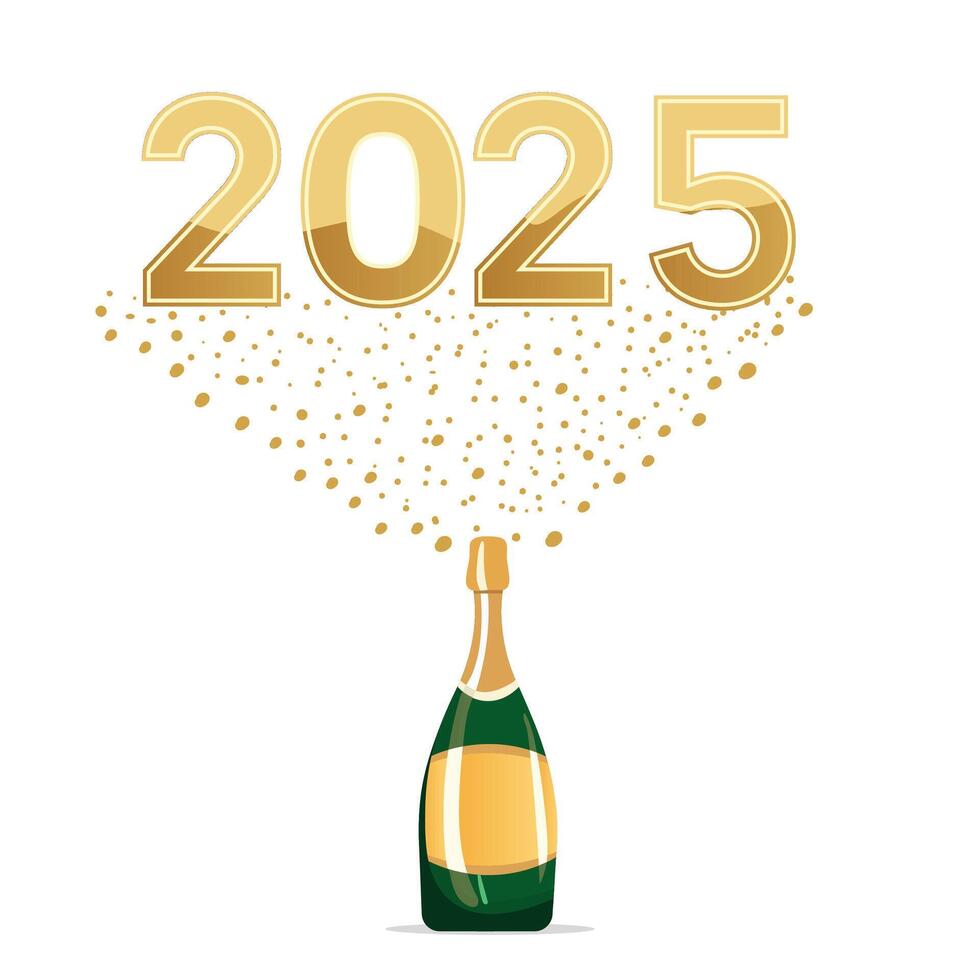 Illustration of Open Champagne with 2025 Flying Number on The Celebration Happy New Year Illustration. vector