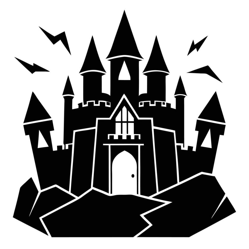 Empty castle with cracks silhouette vector