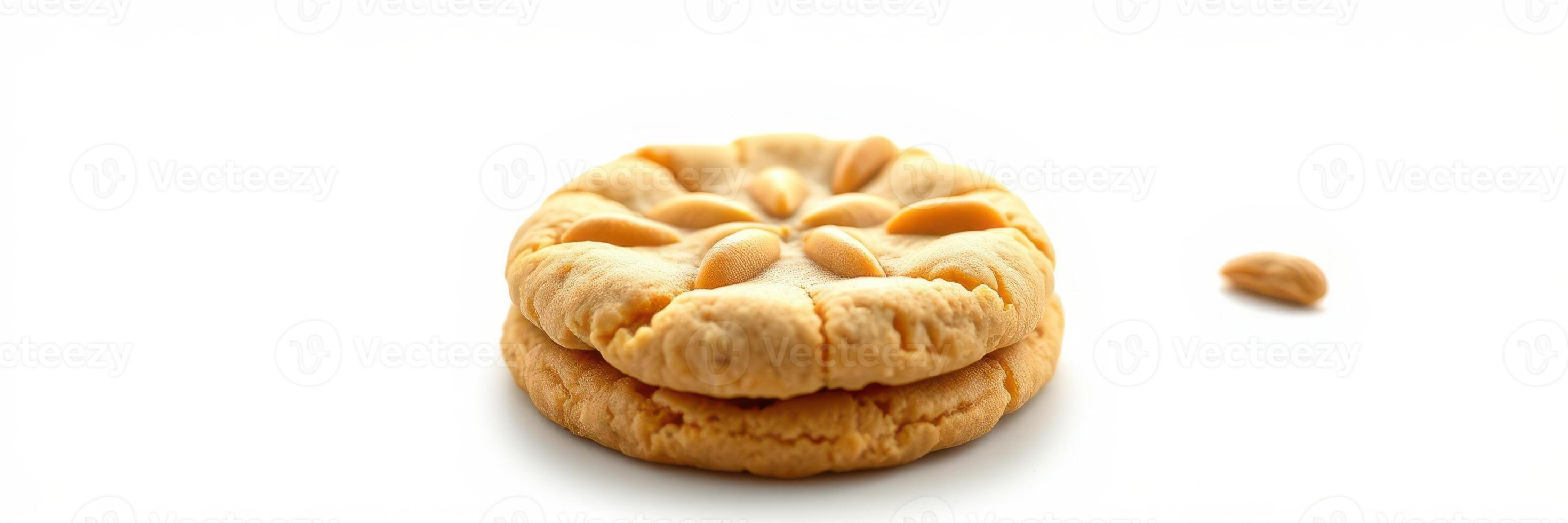 Deliciously intricate butter cookie resting on a white surface with a delicate design and one cookie fragment nearby photo