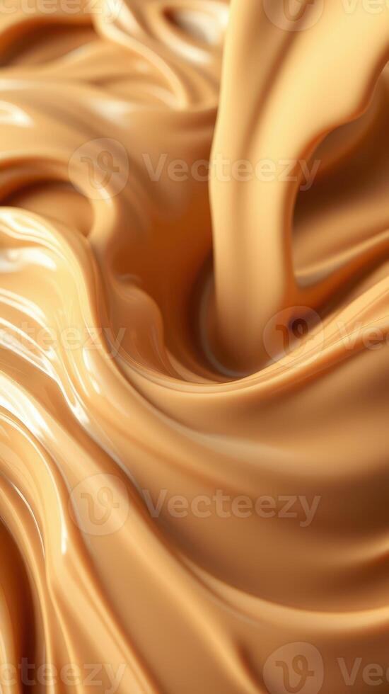Smooth caramel sauce flowing in swirling patterns, creating a rich and inviting texture photo
