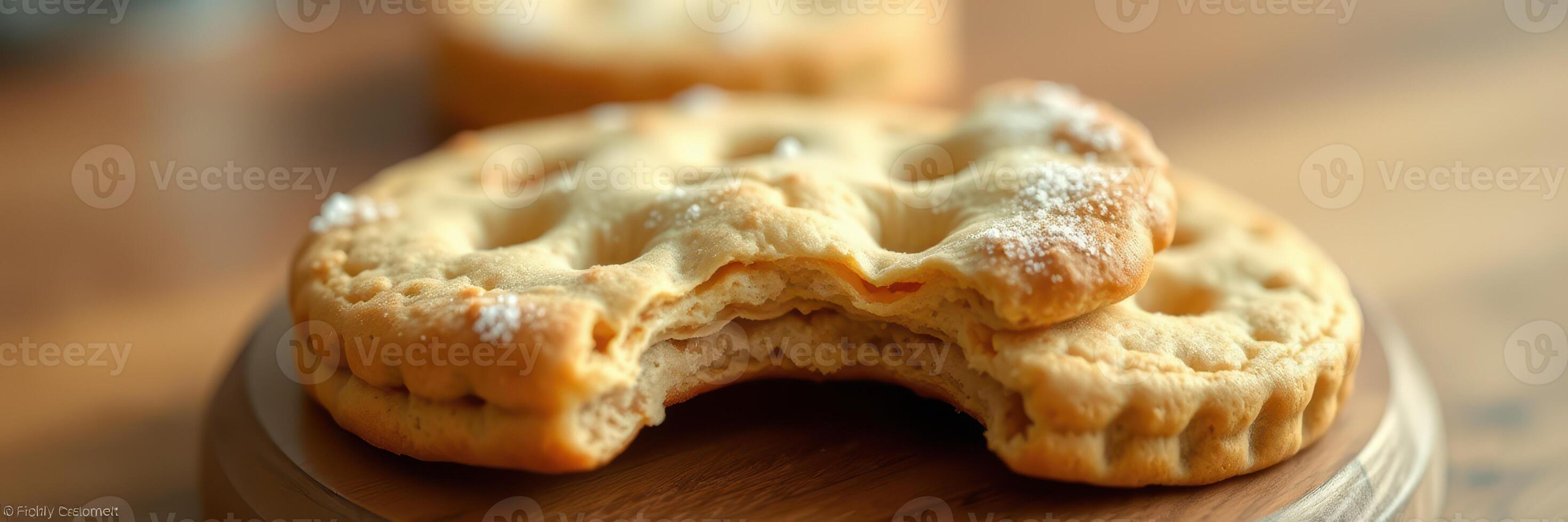 Freshly baked cookies on a wooden plate close up highlighting soft texture and subtle sweetness photo