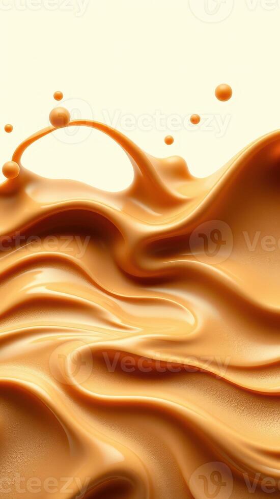 Creamy caramel waves swirl elegantly against a light background, creating a beautiful dynamic flow of texture and color photo