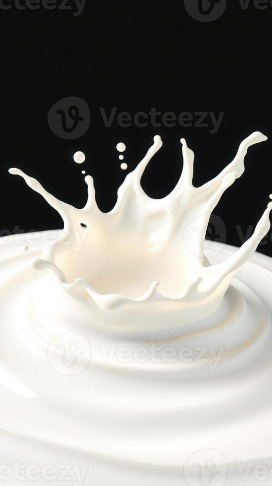 Milk splashes in mid-air creating a captivating pattern against a dark background photo
