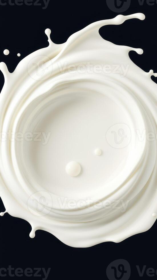 White liquid splashes around a circular surface creating dynamic shapes against a dark background photo