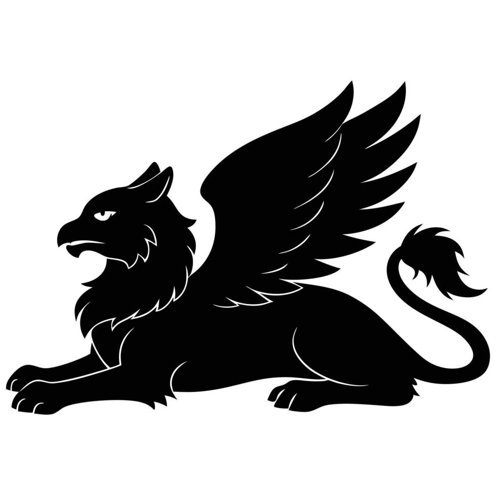 Griffin Lying Down Silhouetted on White Background vector