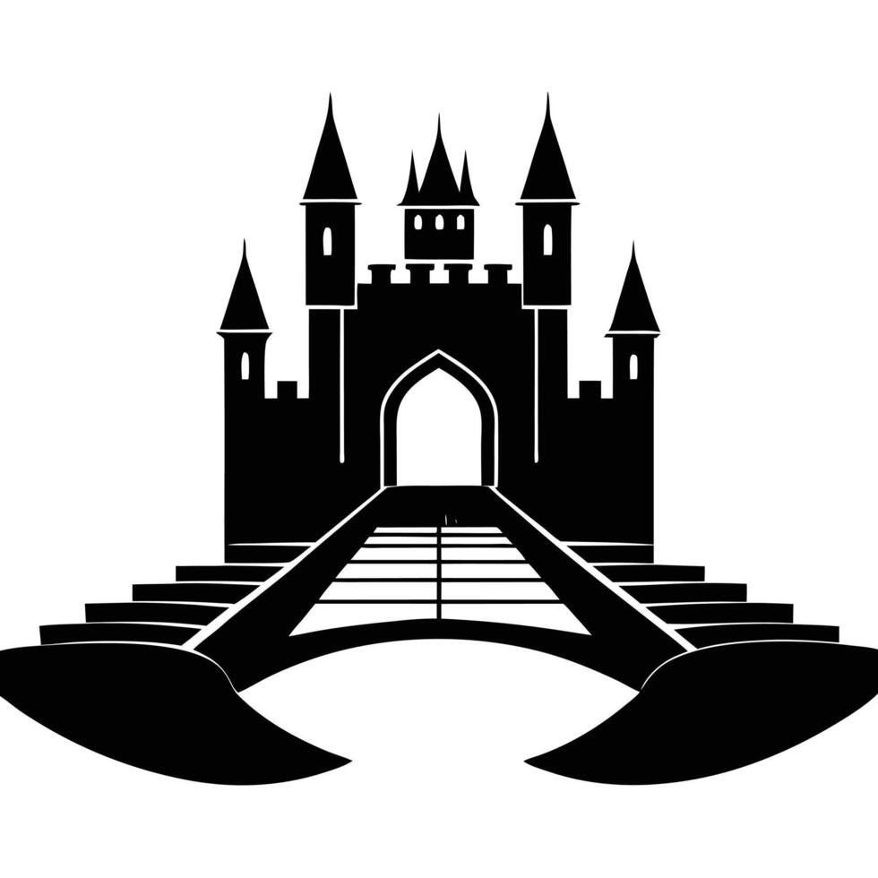Castle with drawbridge silhouette vector