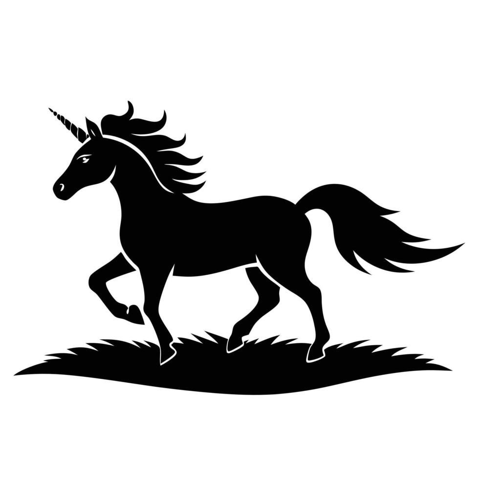Unicorn Galloping Silhouette on White Background vector