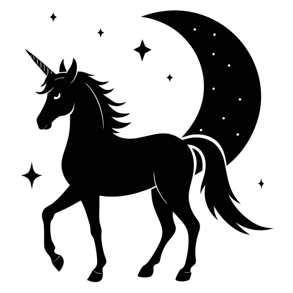 Unicorn and Moonlight Casting Magical Shadows on White Background vector
