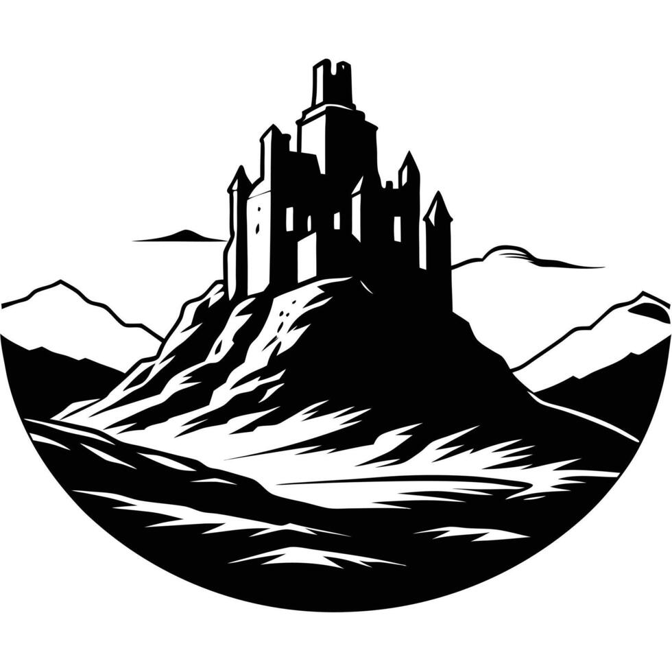 Deserted Castle Ruins Silhouetted on White Background vector