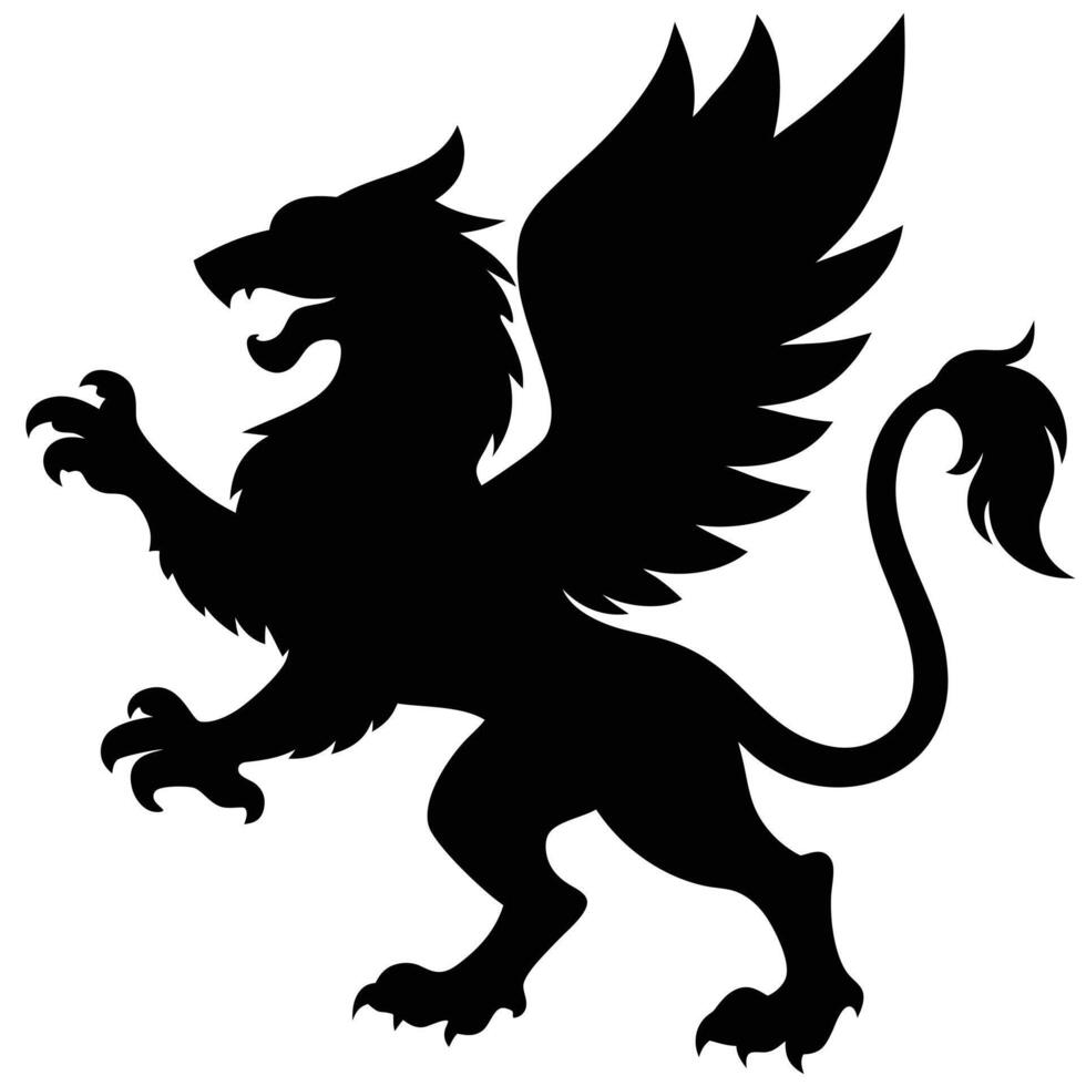 Roaring Griffin Attacking Silhouetted on White Background vector