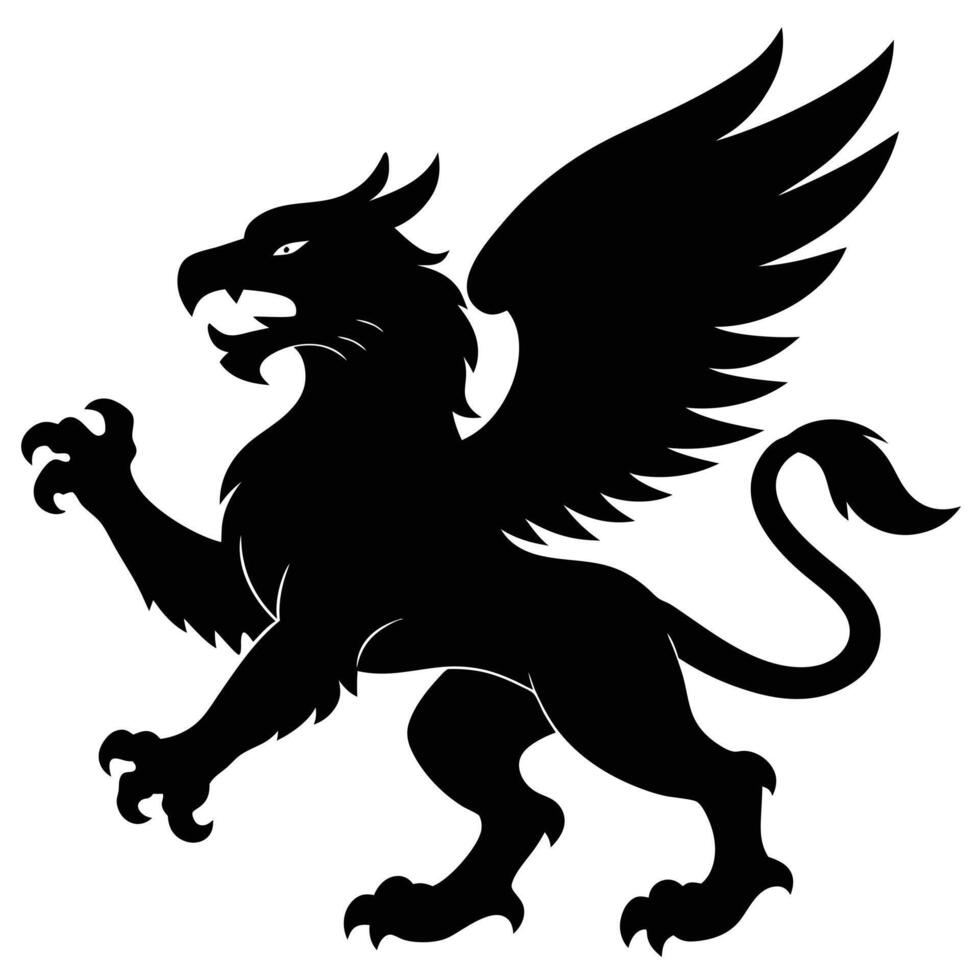 Fierce Griffin Slashing Talons Silhouetted on White Background vector