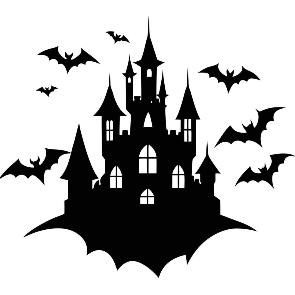 Dark Gothic Castle Silhouetted on White Background vector