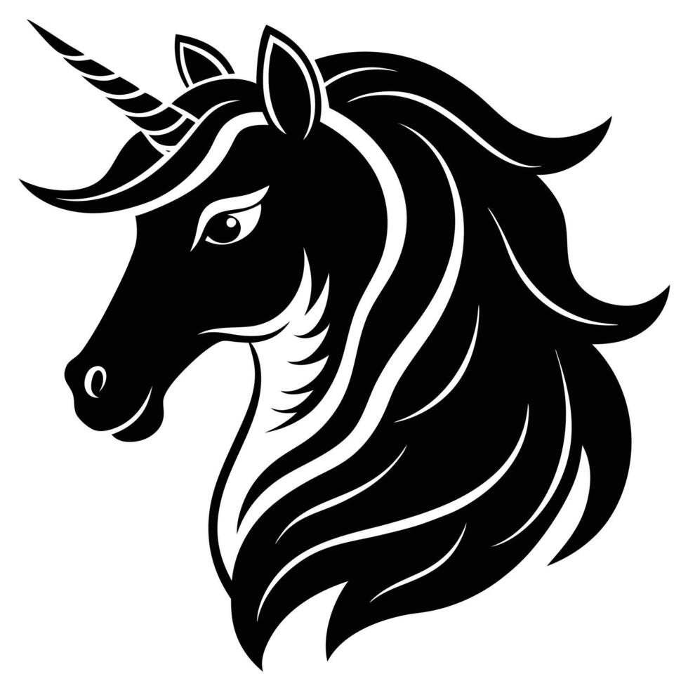 Unicorn Head Silhouette on White Background vector