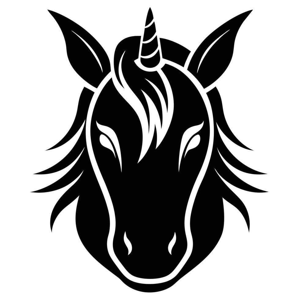 Unicorn Face in Minimalistic Silhouette Style Silhouette on White Background vector