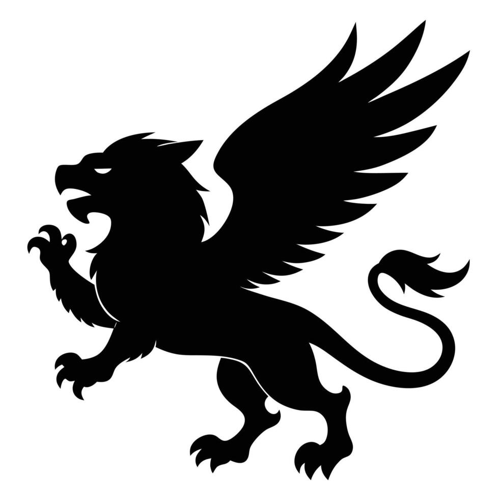 Griffin Mid-Air Assault Silhouetted on White Background vector
