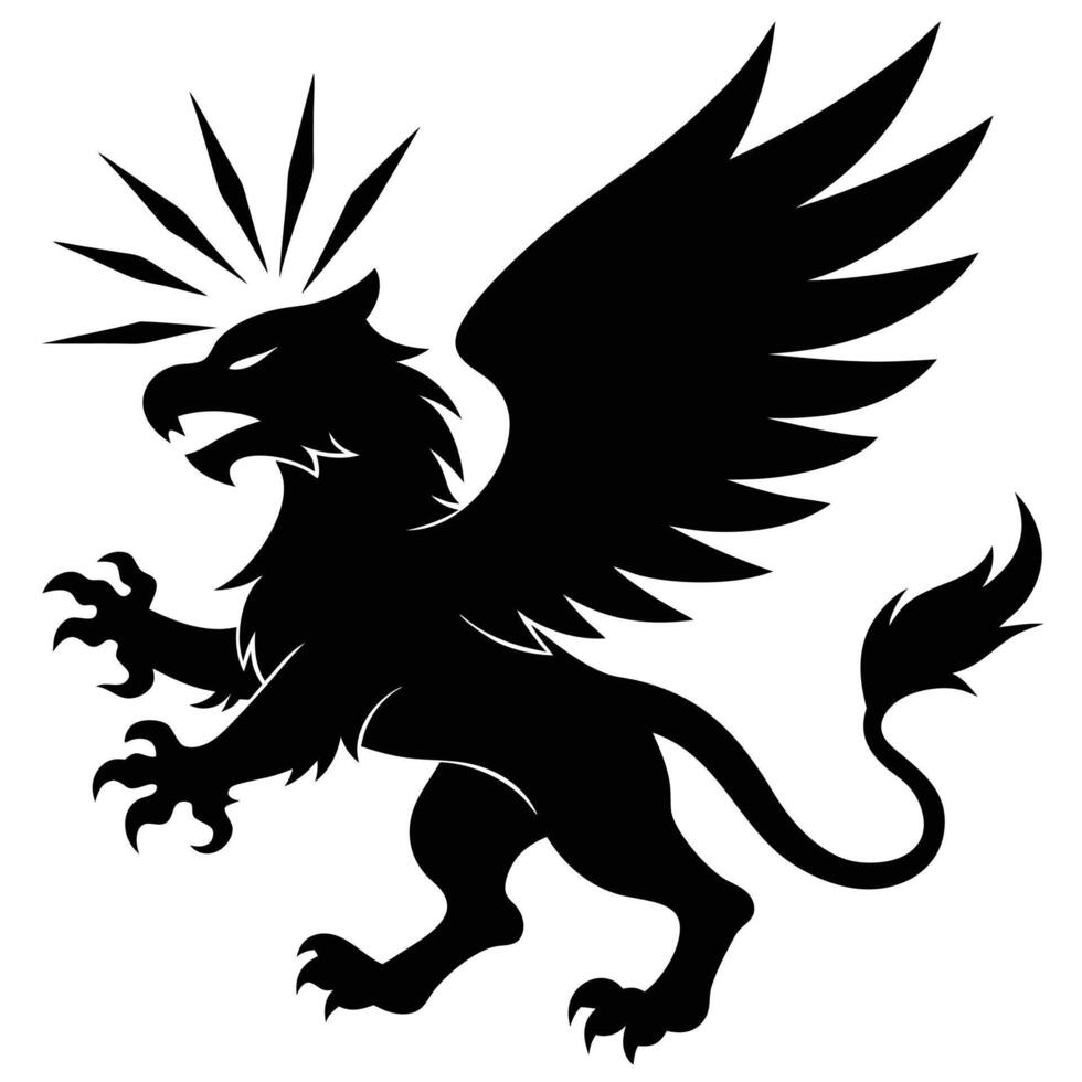 Griffin Striking from Above with Glowing Talons Silhouetted on White Background vector