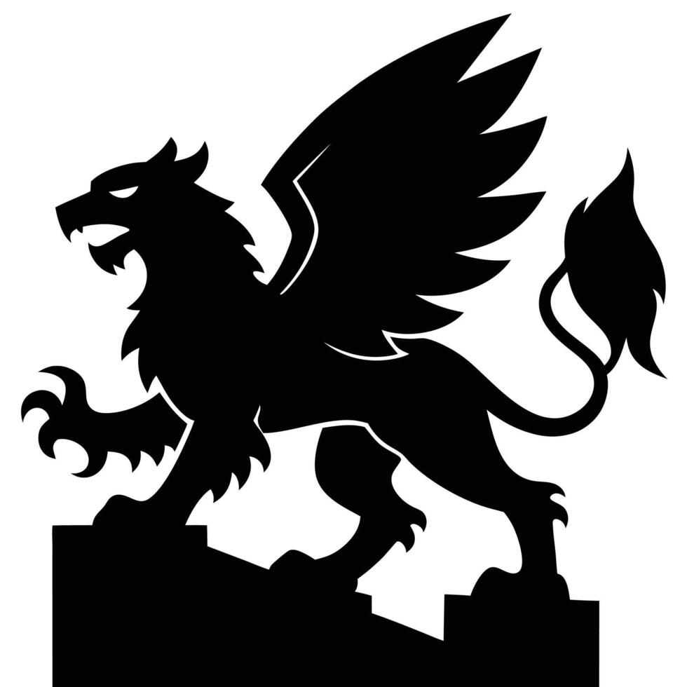 Griffin in Battle Stance Silhouetted on White Background vector