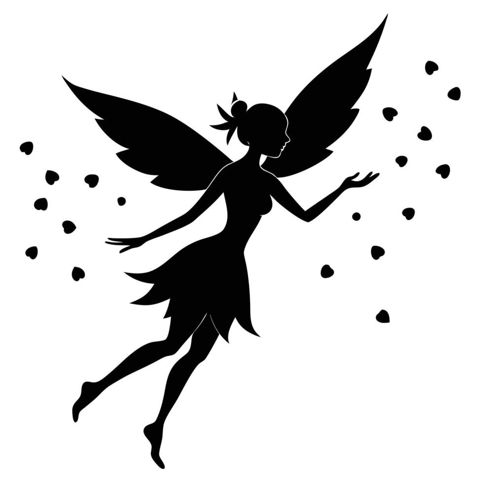 Fairy Scattering Petals Silhouetted on White Background vector