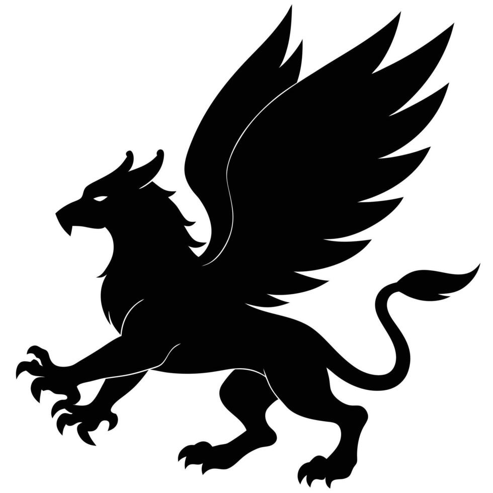 Griffin Diving Aggressively Silhouetted on White Background vector