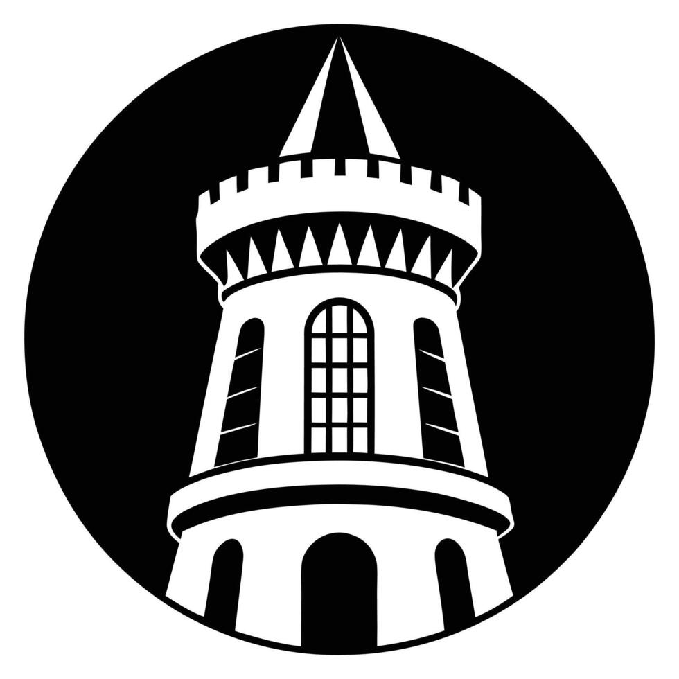 Round Castle Tower Silhouetted on White Background vector