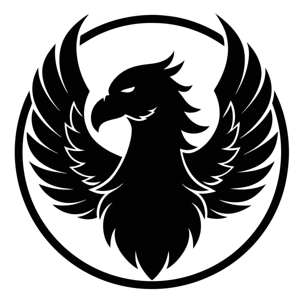 Majestic Griffin Head Framed by Circular Wings Silhouetted on White Background vector