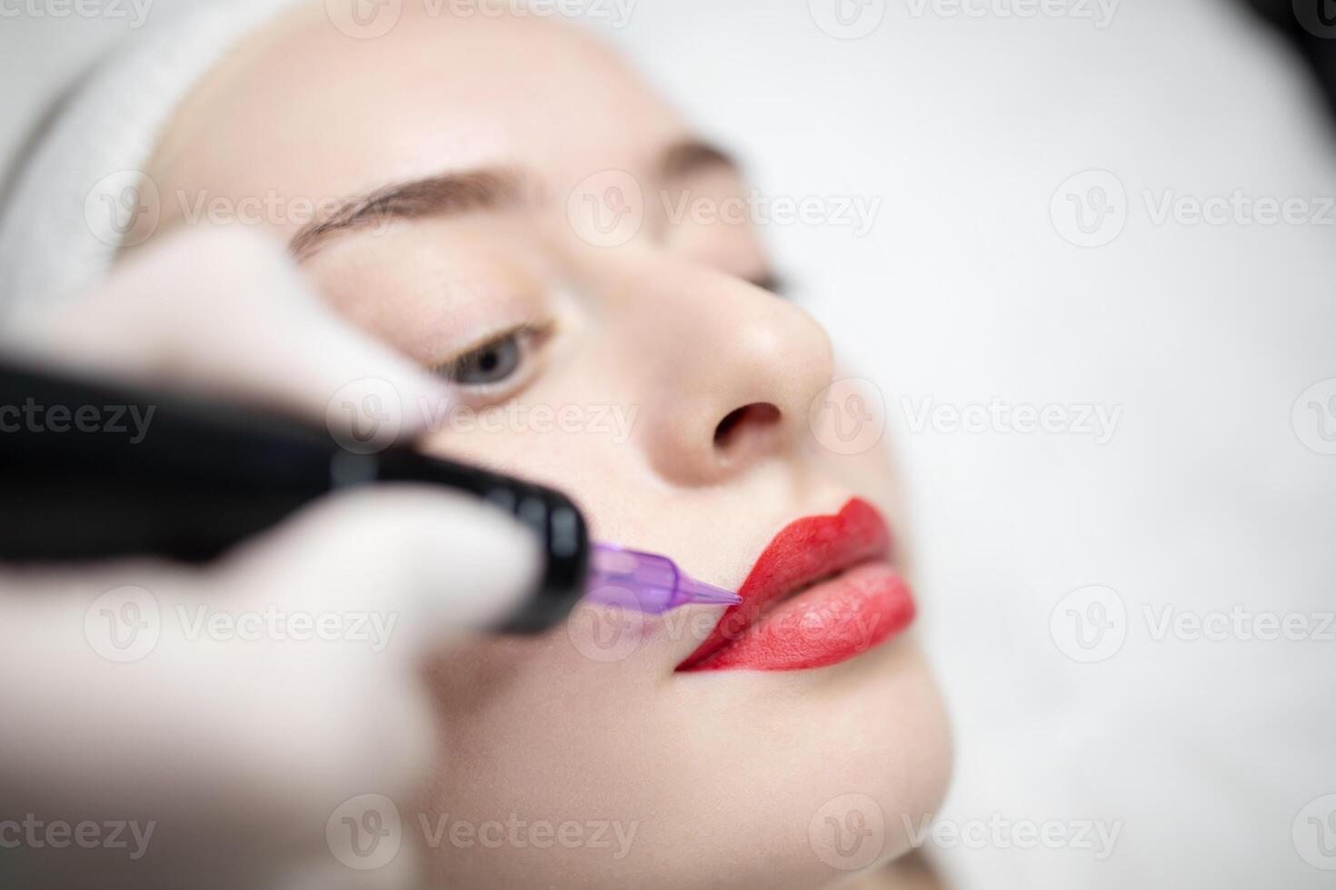 Woman enjoy a professional long-lasting makeup session at a beauty salon. The procedure enhances their features, providing a pampering experience for relaxation and confidence. photo