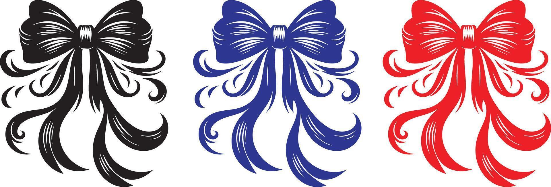 Three different bows with red, blue and black vector