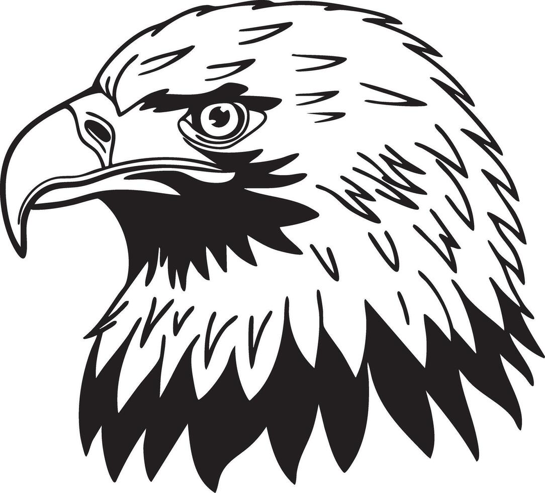 An eagle head is shown in black and white vector