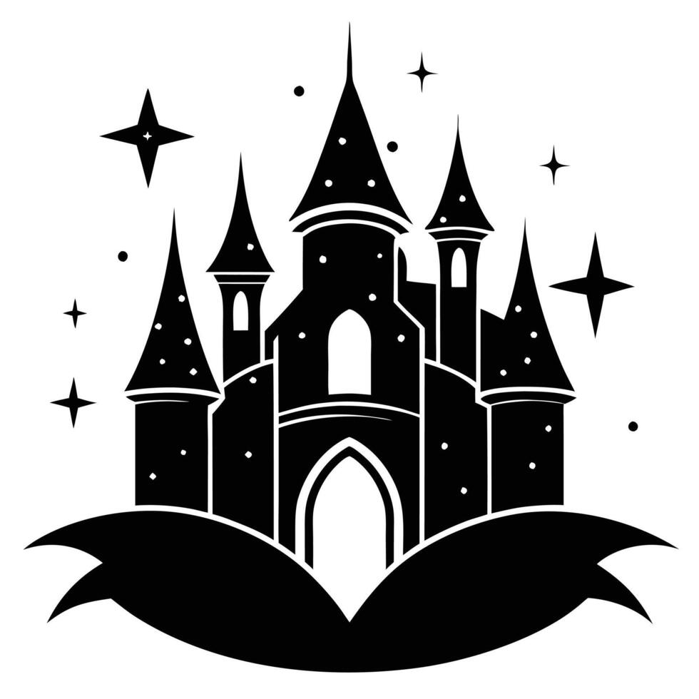 Mystical glowing castle silhouette vector