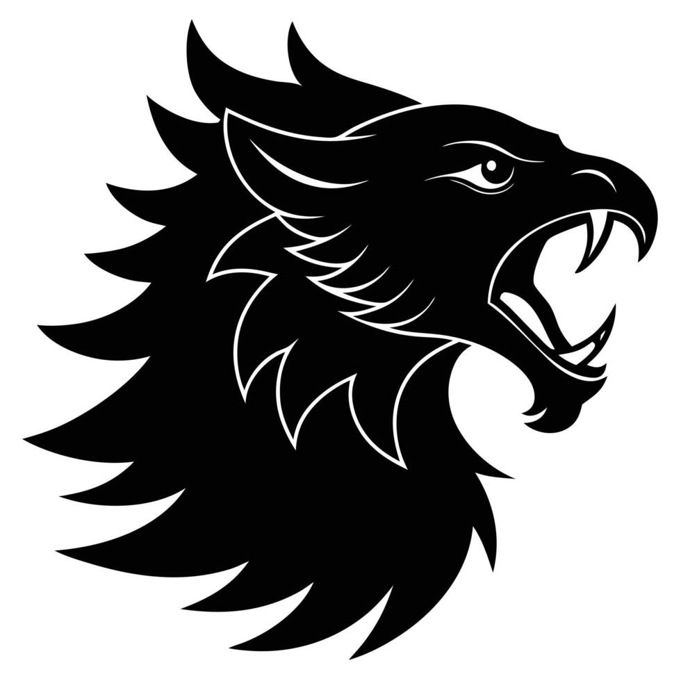 Roaring Griffin Head Silhouetted on White Background vector