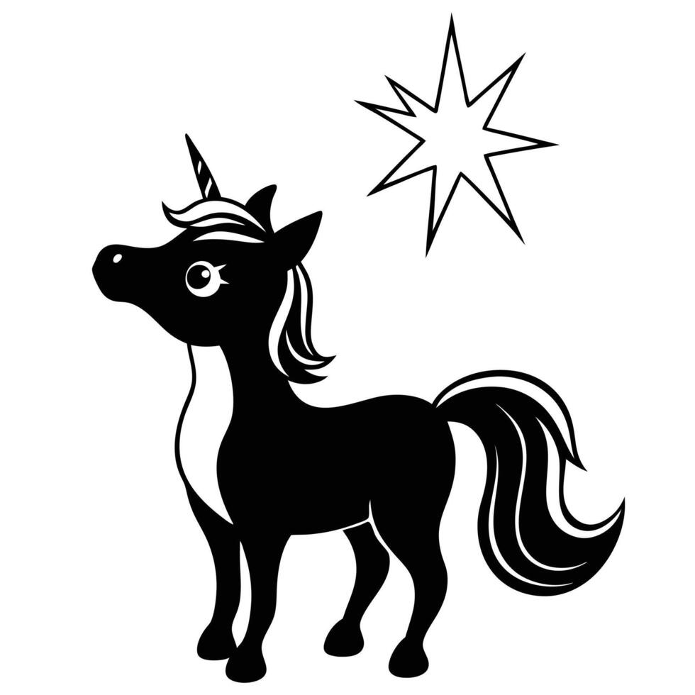 Baby Unicorn Looking Up at Shining Star on White Background vector
