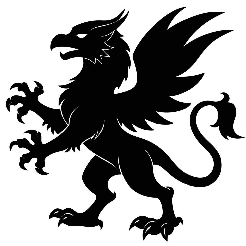 Fierce Tribal Griffin Silhouetted on White Background vector