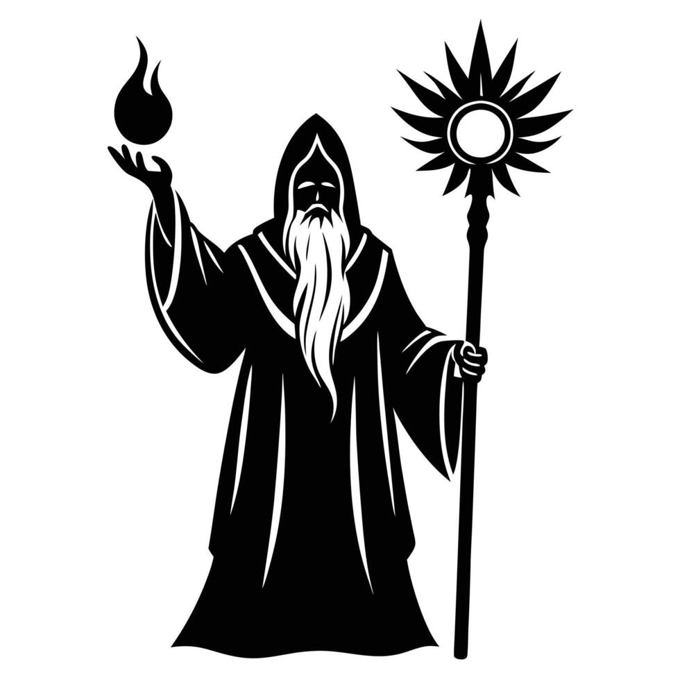 Wizard holding fireball silhouette vector