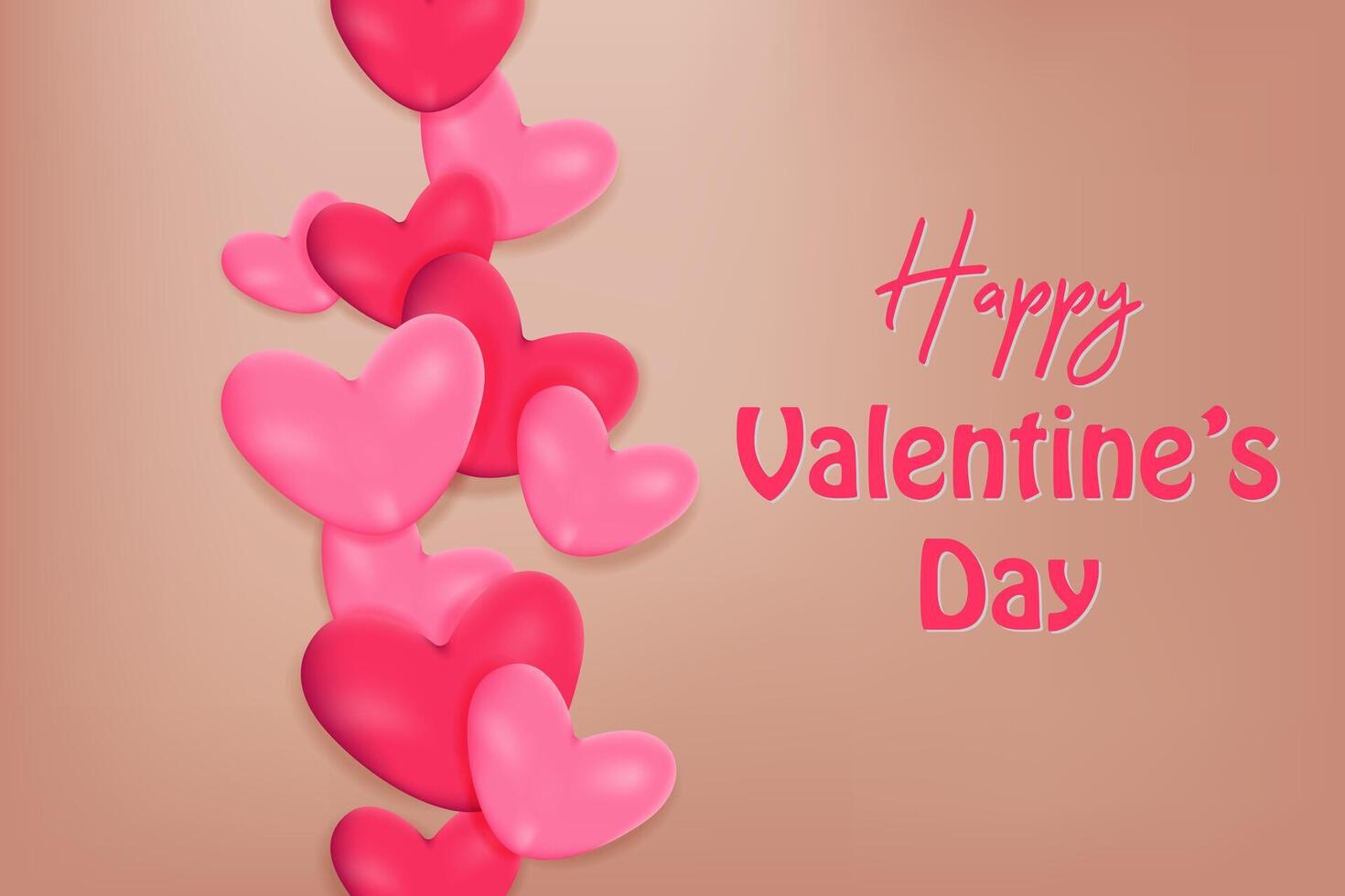 Happy valentines day background with pink and red hearts vector