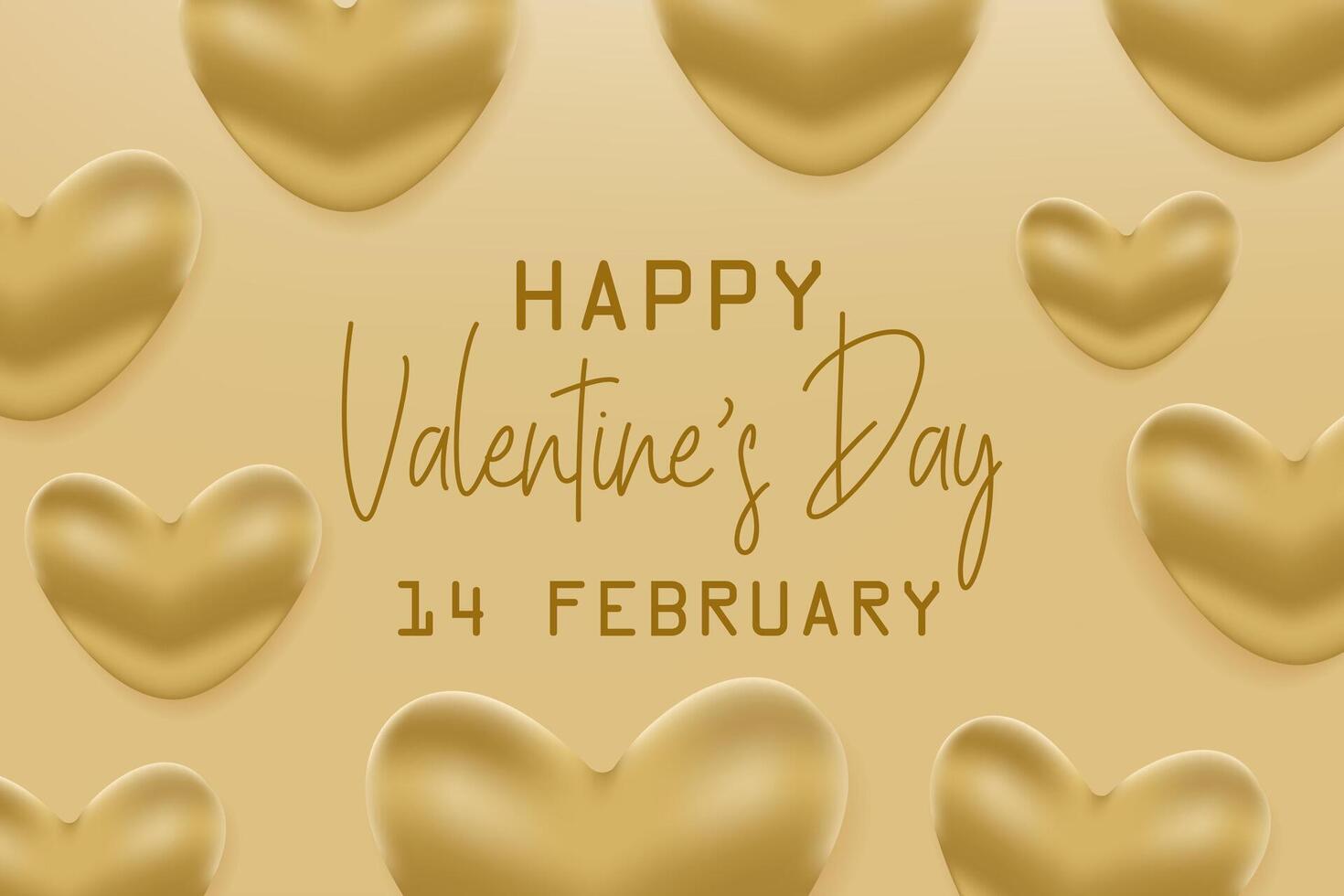 Happy valentines day background with gold hearts vector