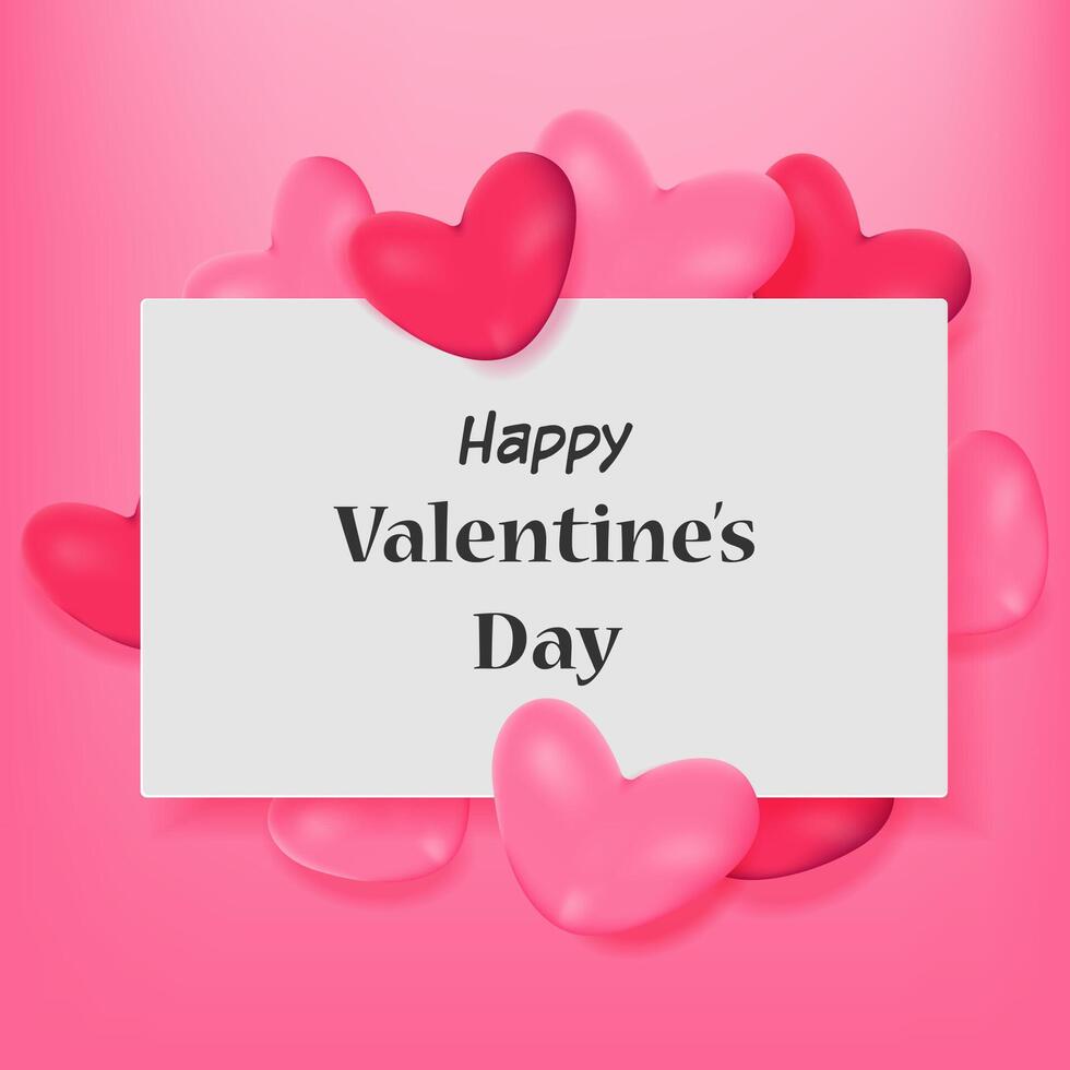 Happy valentines day banner background with pink and red hearts vector