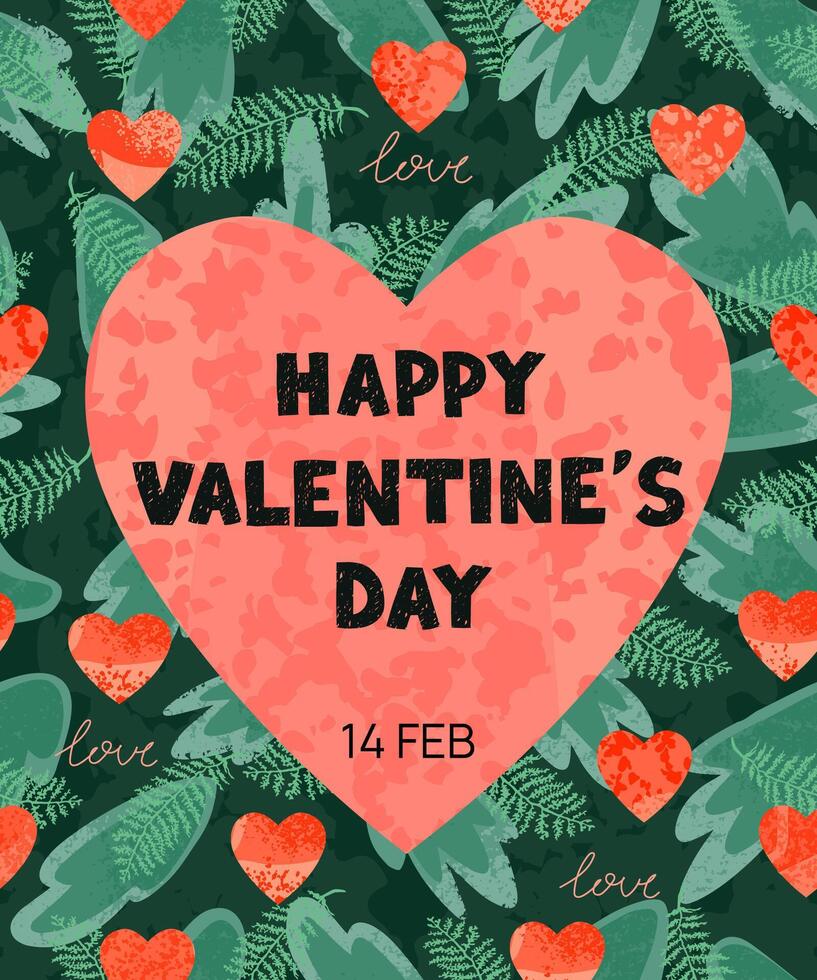 Greeting Card with Floral Pattern and Illustration of Hearts vector
