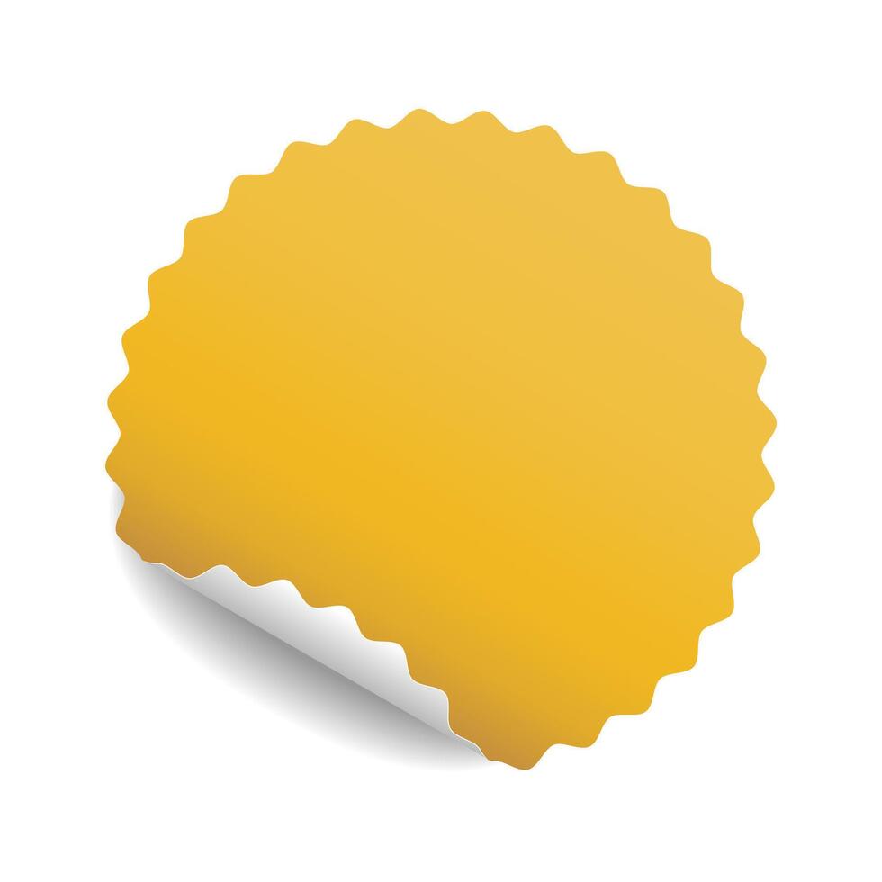 Round yellow sticker with curled corner and shadow. illustration vector