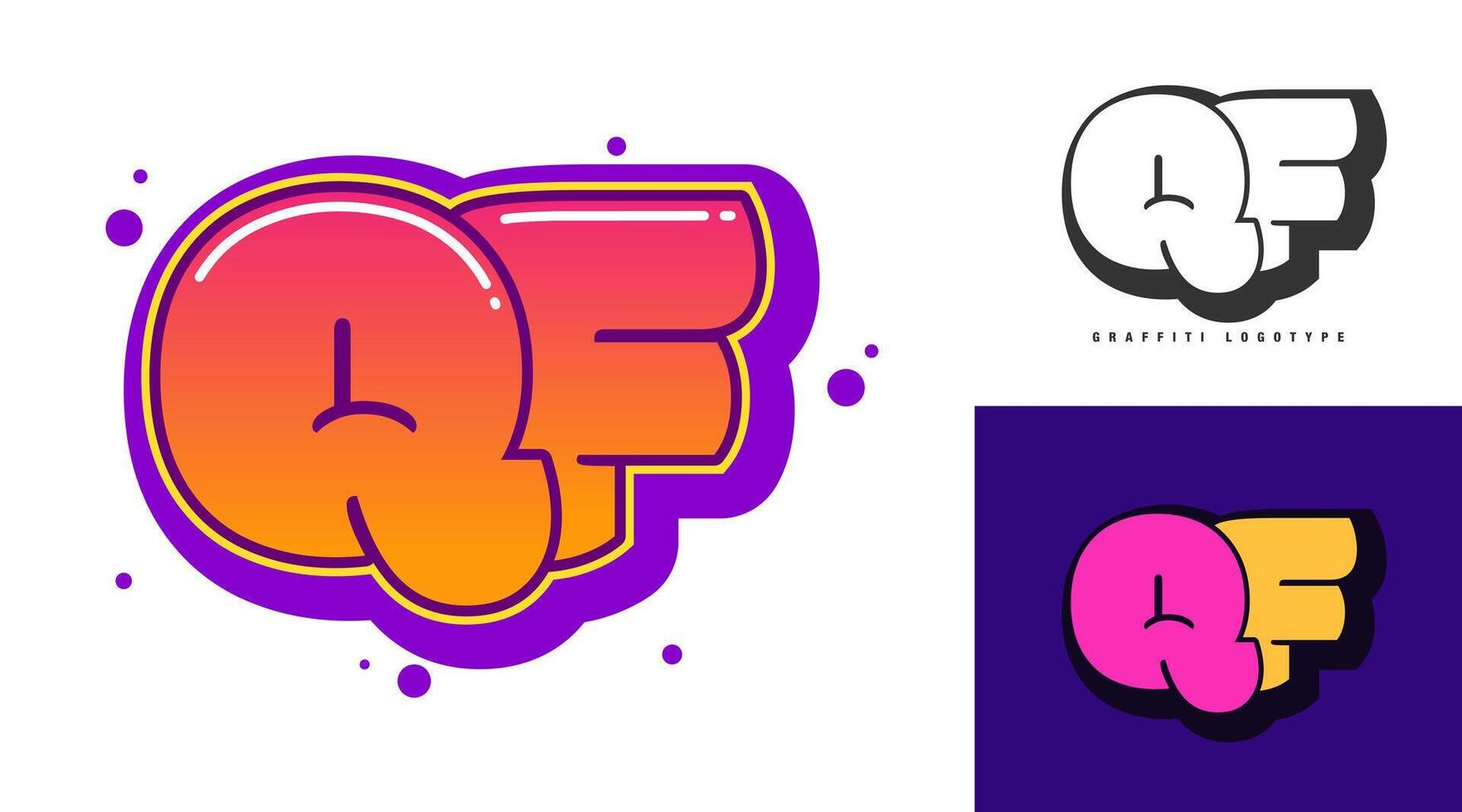 QF logo design for festival or party. Initial letter q and f in graffiti style. Creative modern lettering company name of font typography. Kids trendy logotype or identity. vector