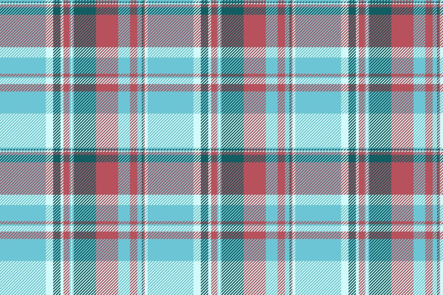 Beautiful textile texture seamless, micro tartan check background. Classic fabric plaid pattern in cyan and red colors. vector